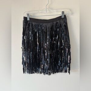 Black Sequin Fringe Mini Skirt Boutique Style